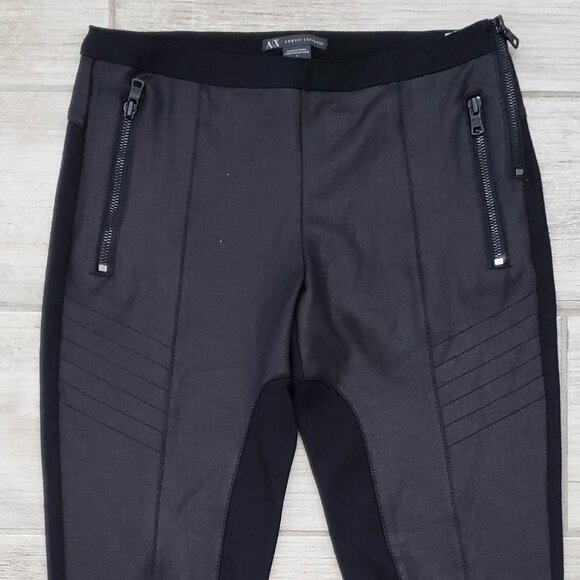 AX Armani Exchange Moto Skinny Pants Women's Low Rise Coated Fabric Panel 2 - Picture 3 of 8